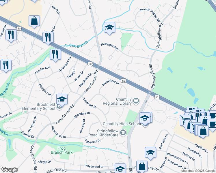 map of restaurants, bars, coffee shops, grocery stores, and more near 4056 Carbury Court in Chantilly