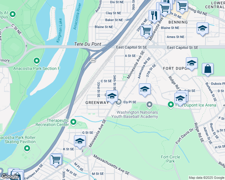 map of restaurants, bars, coffee shops, grocery stores, and more near 101 Independence Avenue Southeast in Washington