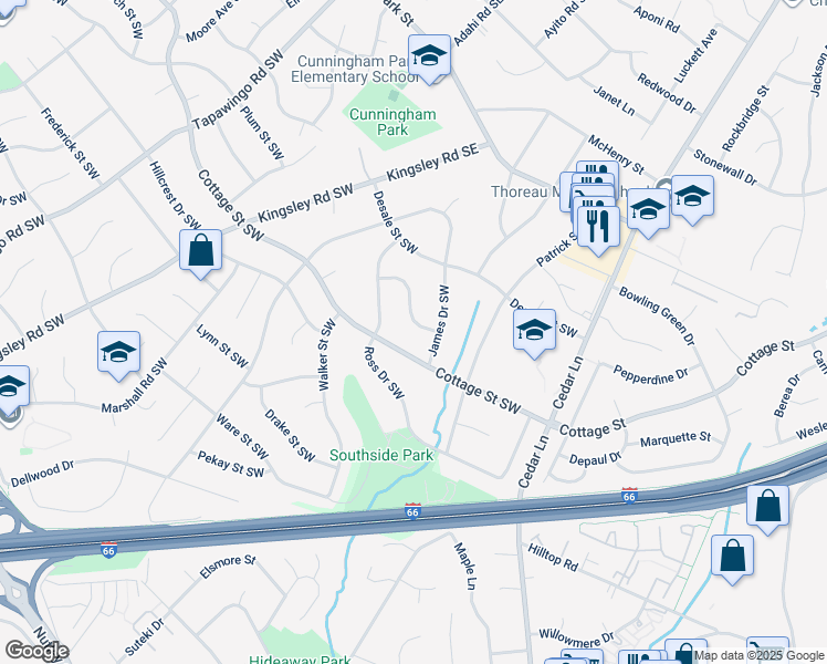 map of restaurants, bars, coffee shops, grocery stores, and more near 1221 Kelley Street Southwest in Vienna