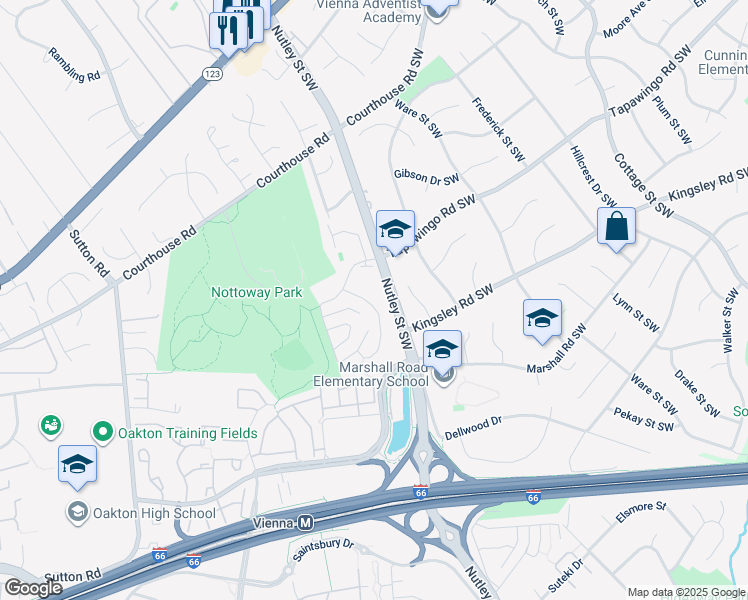 map of restaurants, bars, coffee shops, grocery stores, and more near 922 Moorefield Creek Road Southwest in Vienna