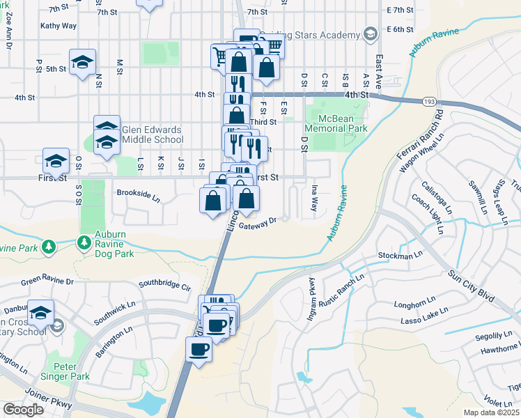 map of restaurants, bars, coffee shops, grocery stores, and more near 170 Gateway Dr in Lincoln