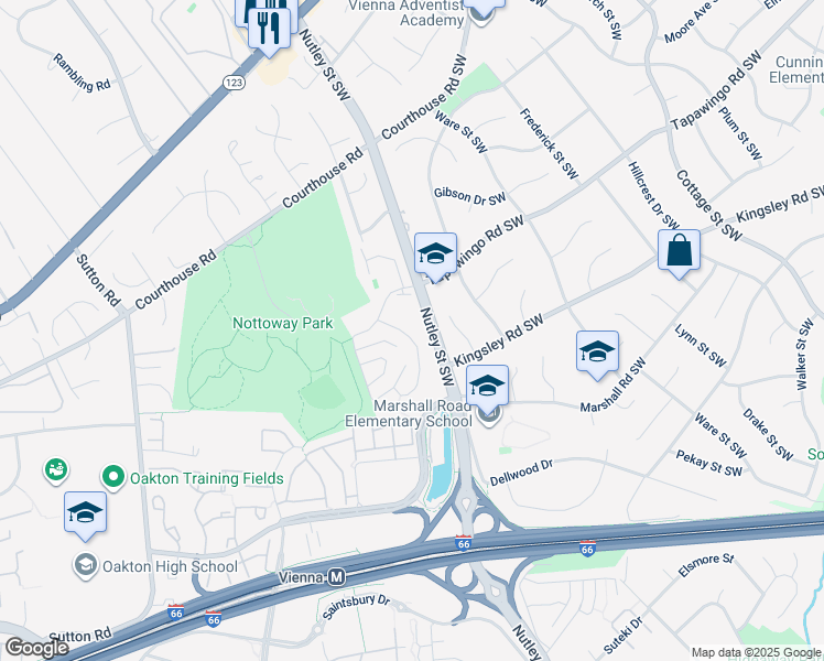 map of restaurants, bars, coffee shops, grocery stores, and more near 922 Moorefield Creek Road Southwest in Vienna