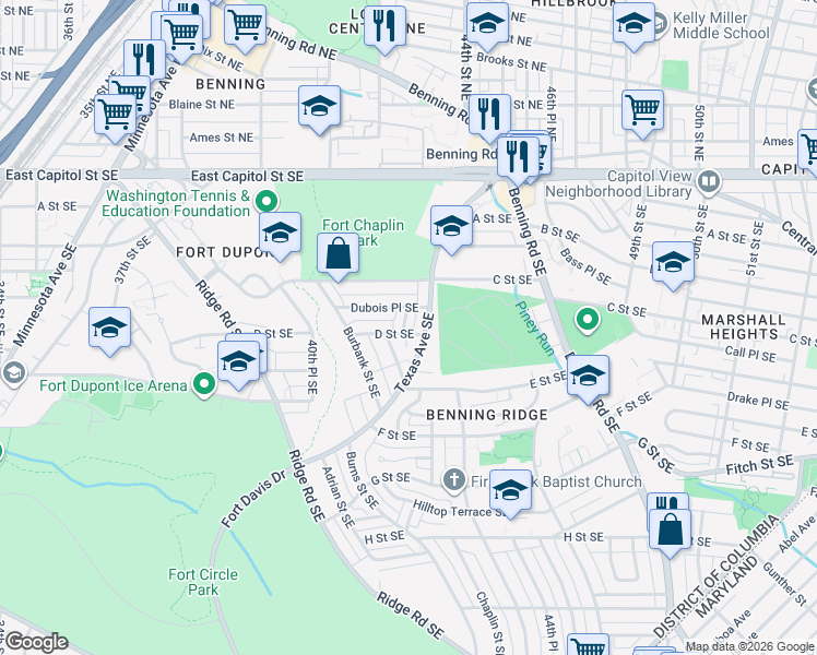 map of restaurants, bars, coffee shops, grocery stores, and more near 101 Independence Avenue Southeast in Washington