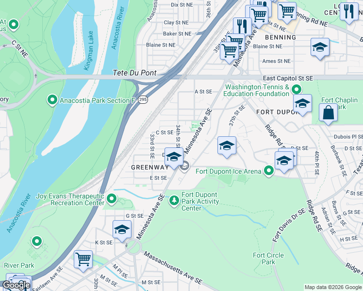 map of restaurants, bars, coffee shops, grocery stores, and more near 101 Independence Avenue Southeast in Washington