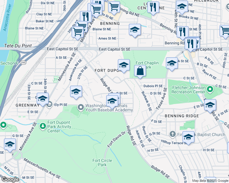 map of restaurants, bars, coffee shops, grocery stores, and more near 101 Independence Avenue Southeast in Washington