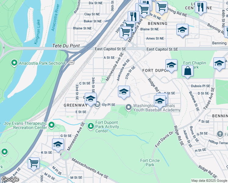map of restaurants, bars, coffee shops, grocery stores, and more near 101 Independence Avenue Southeast in Washington