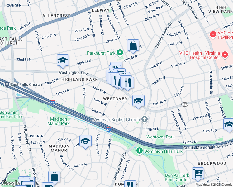 map of restaurants, bars, coffee shops, grocery stores, and more near 101 Independence Avenue Southeast in Washington