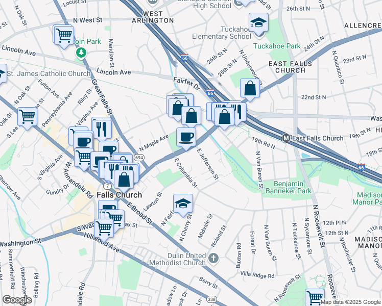 map of restaurants, bars, coffee shops, grocery stores, and more near 101 Independence Avenue Southeast in Washington