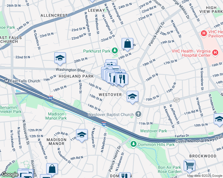 map of restaurants, bars, coffee shops, grocery stores, and more near 101 Independence Avenue Southeast in Washington