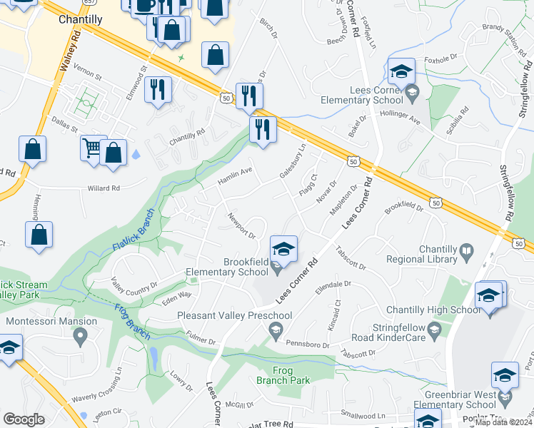 map of restaurants, bars, coffee shops, grocery stores, and more near 13736 Penwith Court in Chantilly