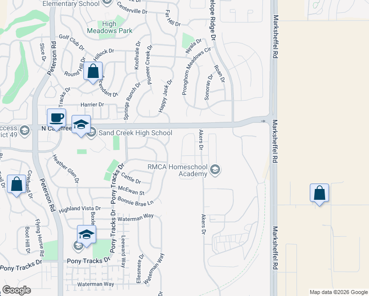 map of restaurants, bars, coffee shops, grocery stores, and more near 3791 Reindeer Circle in Colorado Springs