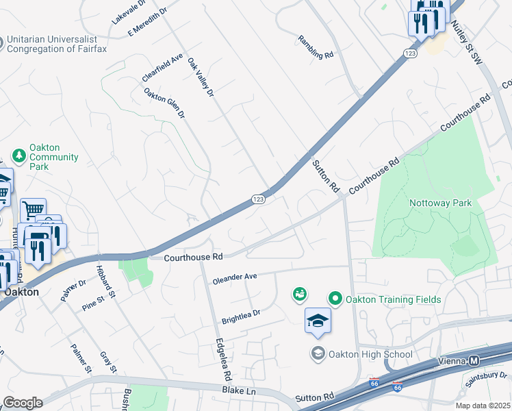 map of restaurants, bars, coffee shops, grocery stores, and more near 9818 Fox Rest Lane in Vienna
