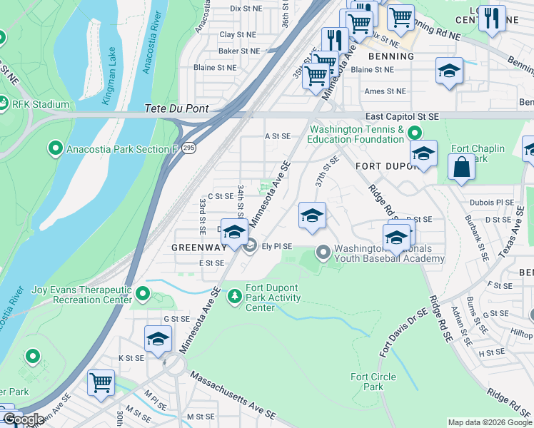 map of restaurants, bars, coffee shops, grocery stores, and more near 101 Independence Avenue Southeast in Washington