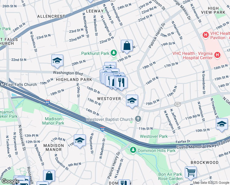 map of restaurants, bars, coffee shops, grocery stores, and more near 101 Independence Avenue Southeast in Washington