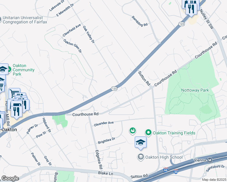 map of restaurants, bars, coffee shops, grocery stores, and more near 9818 Fox Rest Lane in Vienna