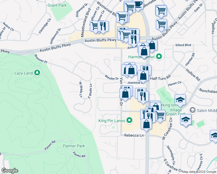 map of restaurants, bars, coffee shops, grocery stores, and more near 3434 Queen Anne Way in Colorado Springs