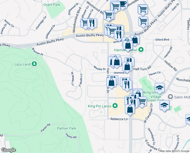 map of restaurants, bars, coffee shops, grocery stores, and more near 3434 Queen Anne Way in Colorado Springs