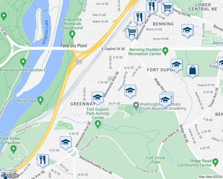 map of restaurants, bars, coffee shops, grocery stores, and more near 101 Independence Avenue Southeast in Washington