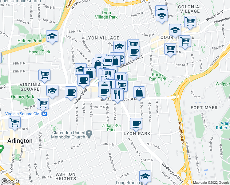 map of restaurants, bars, coffee shops, grocery stores, and more near 101 Independence Avenue Southeast in Washington