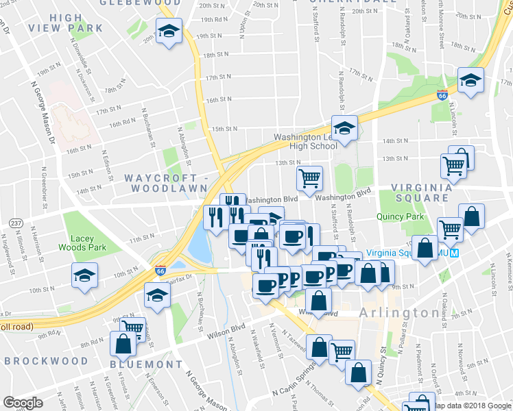map of restaurants, bars, coffee shops, grocery stores, and more near 101 Independence Avenue Southeast in Washington