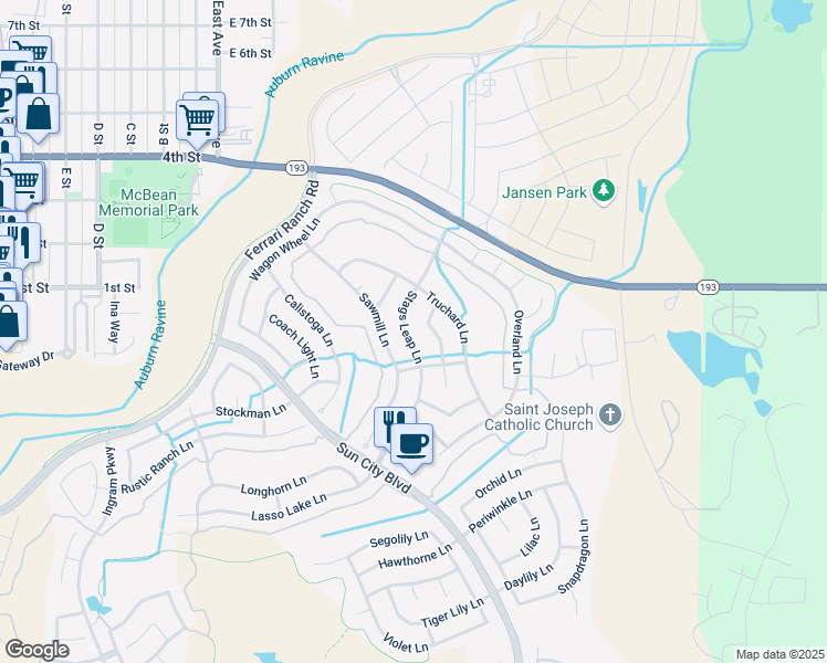 map of restaurants, bars, coffee shops, grocery stores, and more near 271 Stags Leap Lane in Lincoln