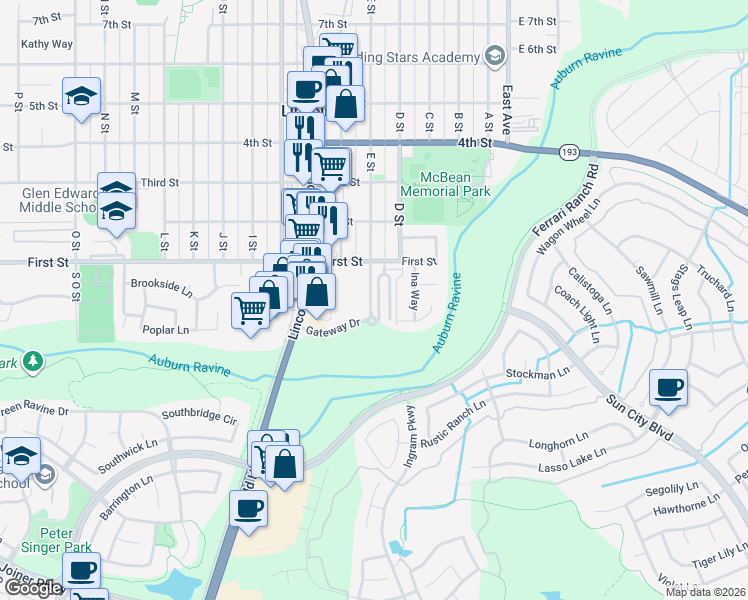 map of restaurants, bars, coffee shops, grocery stores, and more near 1 Crystalwood Circle in Lincoln