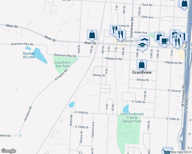 map of restaurants, bars, coffee shops, grocery stores, and more near 13212 5th Street in Grandview