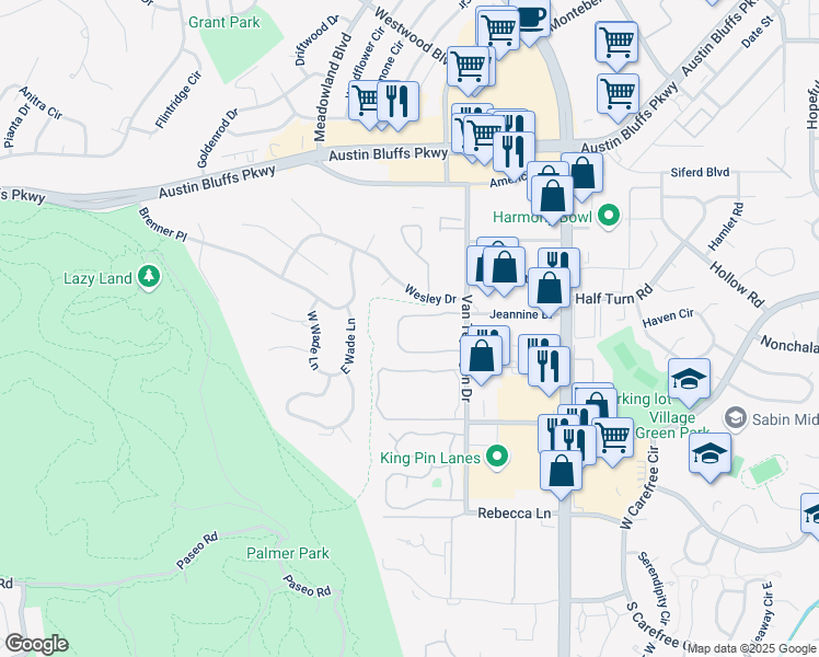 map of restaurants, bars, coffee shops, grocery stores, and more near 3434 Queen Anne Way in Colorado Springs
