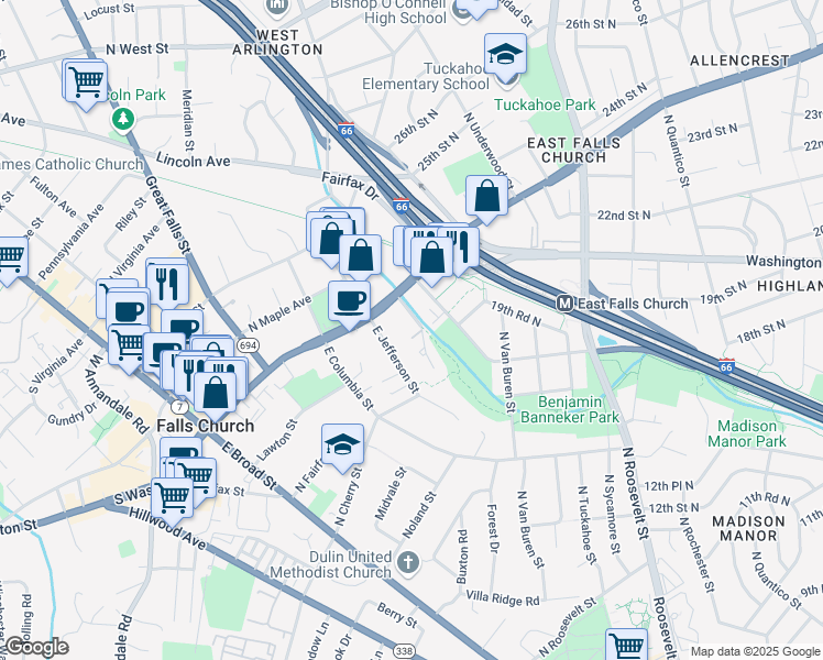 map of restaurants, bars, coffee shops, grocery stores, and more near 101 Independence Avenue Southeast in Washington