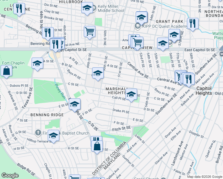 map of restaurants, bars, coffee shops, grocery stores, and more near 101 Independence Avenue Southeast in Washington