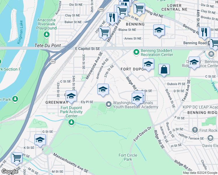 map of restaurants, bars, coffee shops, grocery stores, and more near 101 Independence Avenue Southeast in Washington