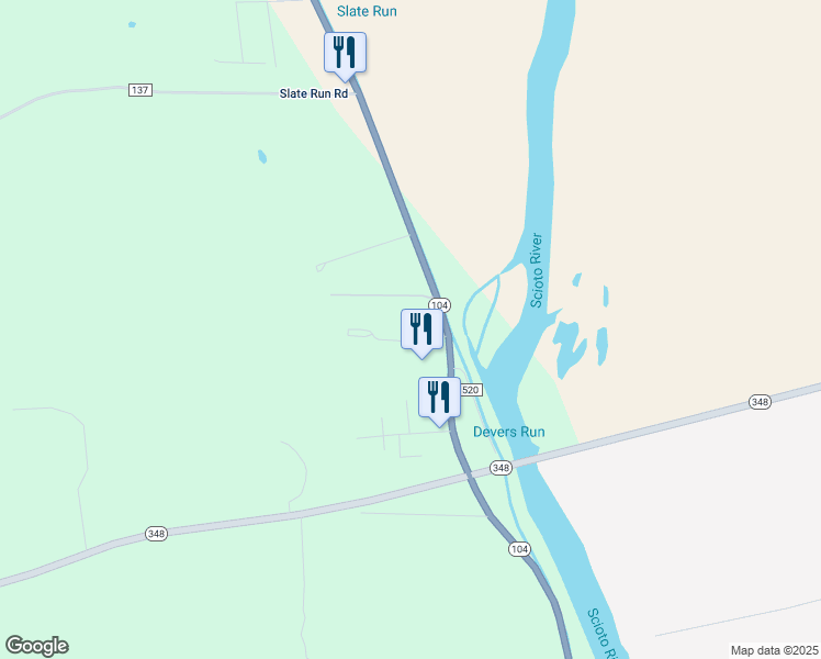 map of restaurants, bars, coffee shops, grocery stores, and more near 11307 Ohio 104 in Lucasville