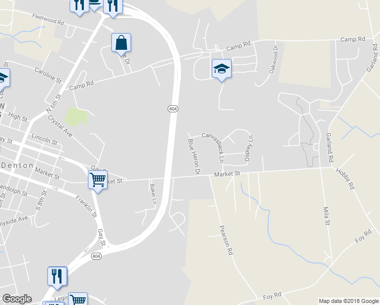 map of restaurants, bars, coffee shops, grocery stores, and more near 1506 Blue Heron Drive in Denton