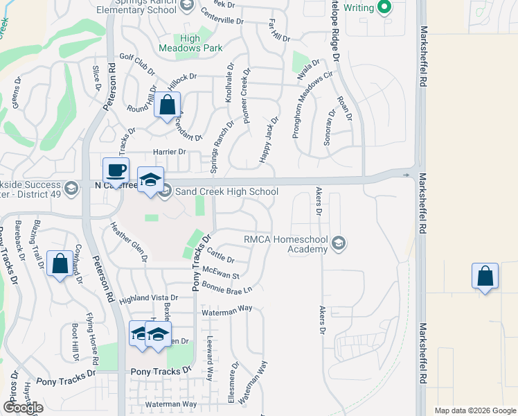 map of restaurants, bars, coffee shops, grocery stores, and more near 3653 Boot Spur Court in Colorado Springs