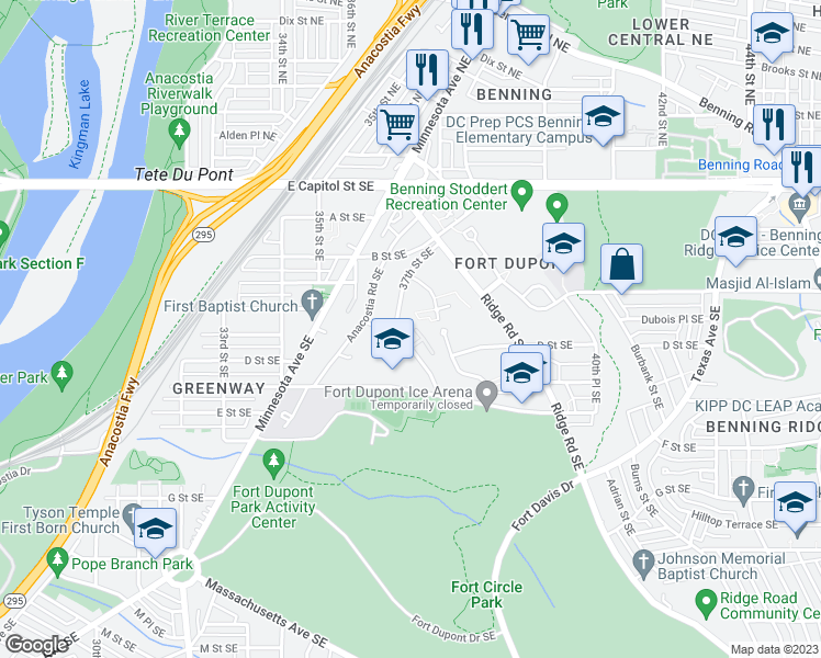 map of restaurants, bars, coffee shops, grocery stores, and more near 101 Independence Avenue Southeast in Washington