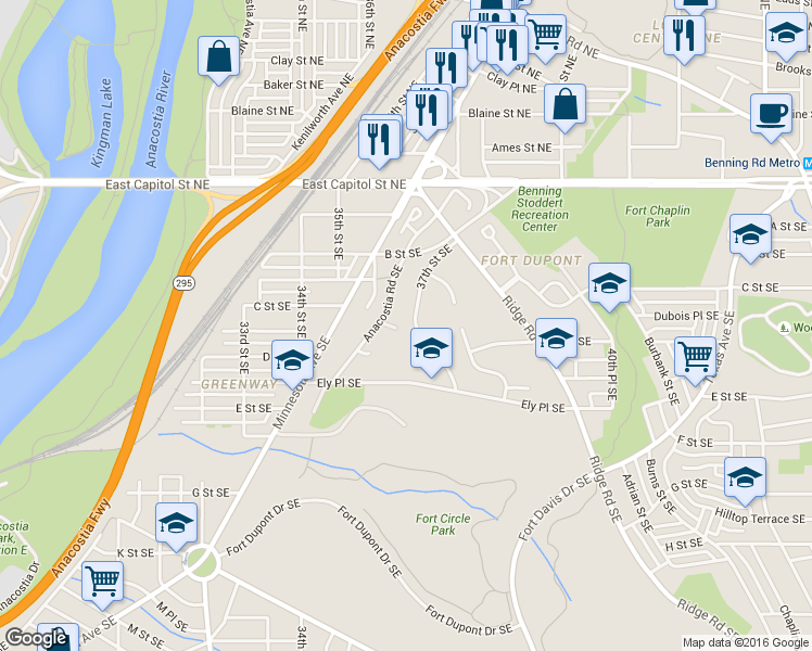 map of restaurants, bars, coffee shops, grocery stores, and more near 101 Independence Avenue Southeast in Washington