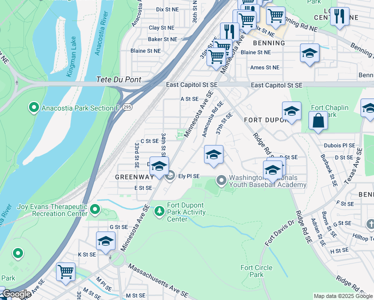map of restaurants, bars, coffee shops, grocery stores, and more near 101 Independence Avenue Southeast in Washington