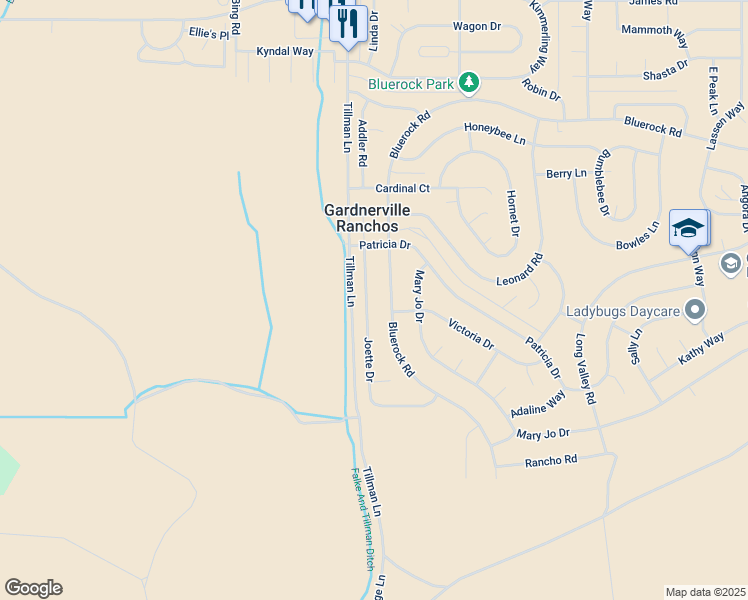 map of restaurants, bars, coffee shops, grocery stores, and more near 670 Bluerock Road in Gardnerville