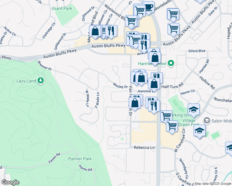 map of restaurants, bars, coffee shops, grocery stores, and more near 3615 Queen Anne Way in Colorado Springs