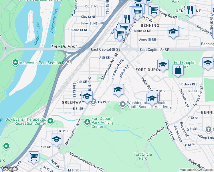 map of restaurants, bars, coffee shops, grocery stores, and more near 101 Independence Avenue Southeast in Washington