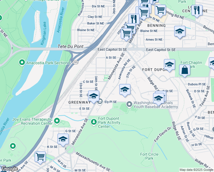 map of restaurants, bars, coffee shops, grocery stores, and more near 101 Independence Avenue Southeast in Washington