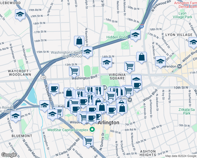 map of restaurants, bars, coffee shops, grocery stores, and more near 101 Independence Avenue Southeast in Washington