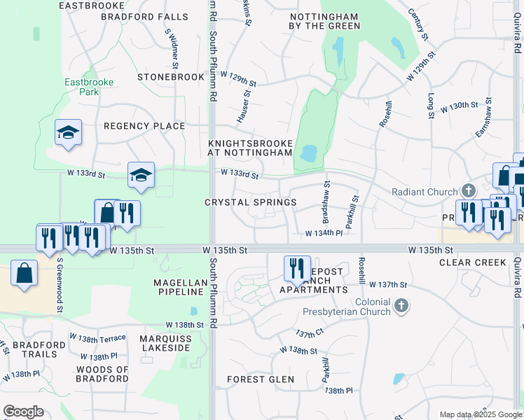 map of restaurants, bars, coffee shops, grocery stores, and more near 13331 Hauser Drive in Overland Park