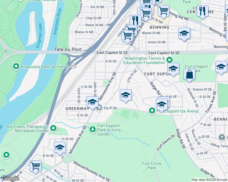 map of restaurants, bars, coffee shops, grocery stores, and more near 101 Independence Avenue Southeast in Washington