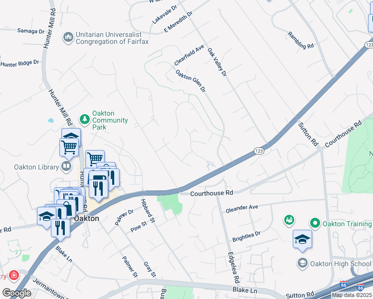 map of restaurants, bars, coffee shops, grocery stores, and more near 2604 Oakcroft Way in Vienna