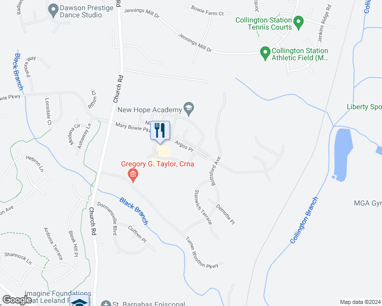 map of restaurants, bars, coffee shops, grocery stores, and more near 14653 Argos Place in Upper Marlboro