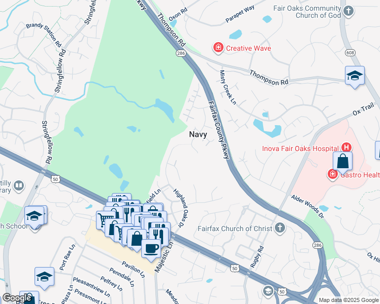 map of restaurants, bars, coffee shops, grocery stores, and more near 3740 Freehill Lane in Fairfax