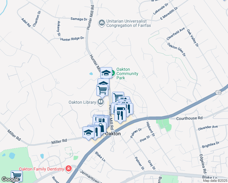 map of restaurants, bars, coffee shops, grocery stores, and more near 2805 Welbourne Court in Oakton