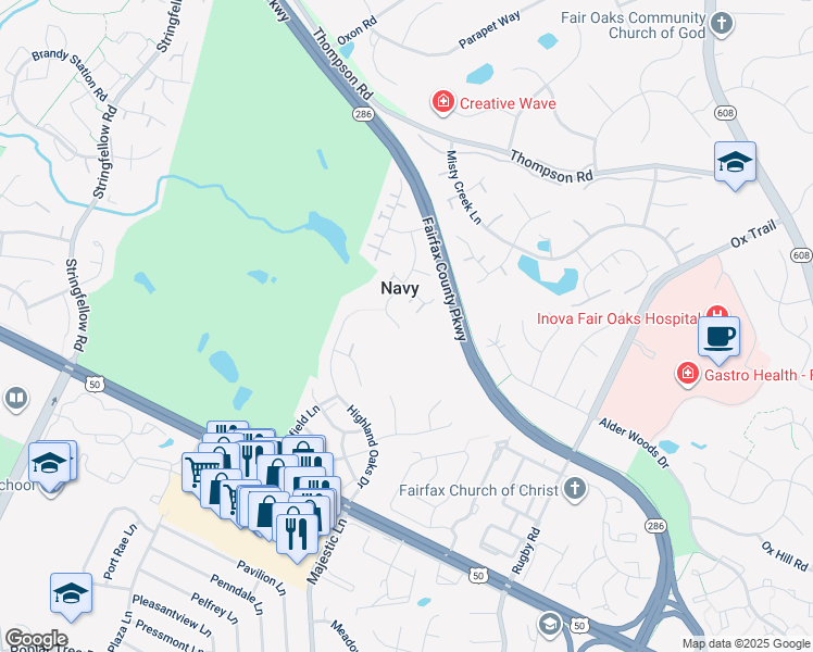 map of restaurants, bars, coffee shops, grocery stores, and more near 3747 Freehill Ln in Fairfax