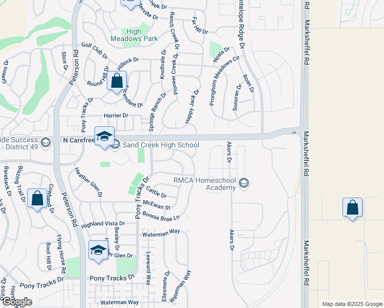 map of restaurants, bars, coffee shops, grocery stores, and more near 3653 Boot Spur Court in Colorado Springs